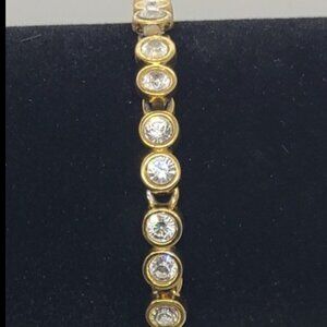 Swarovski Vintage Tennis Bracelet Round Cut Gold Tone Plated Genuine 7.5"